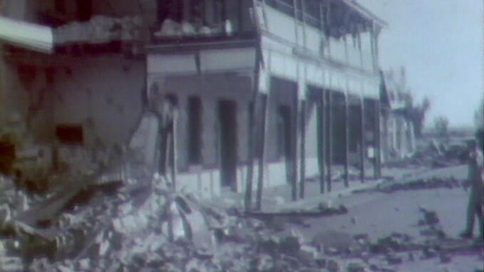 Rubble from collapsed hotel