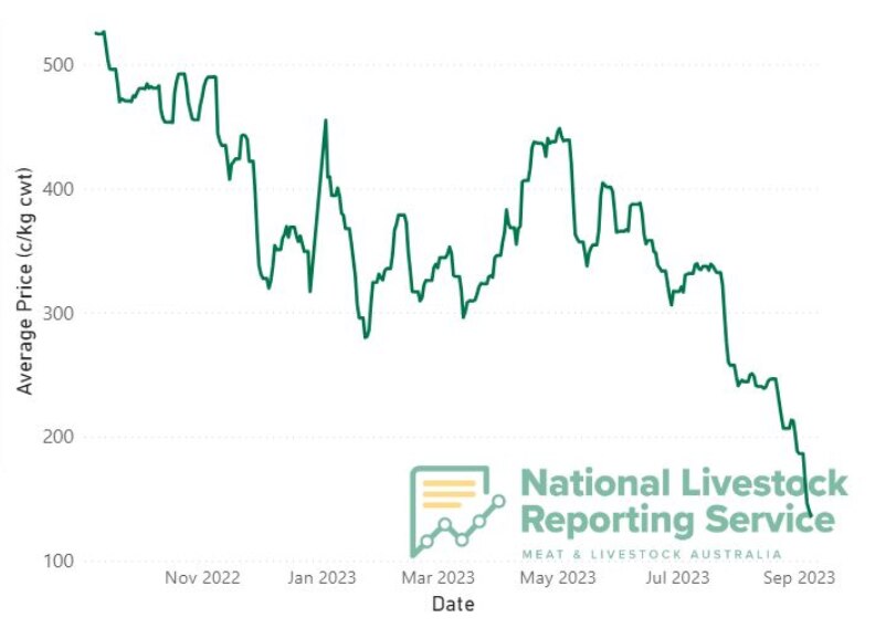 Graph showing the falling mutton price