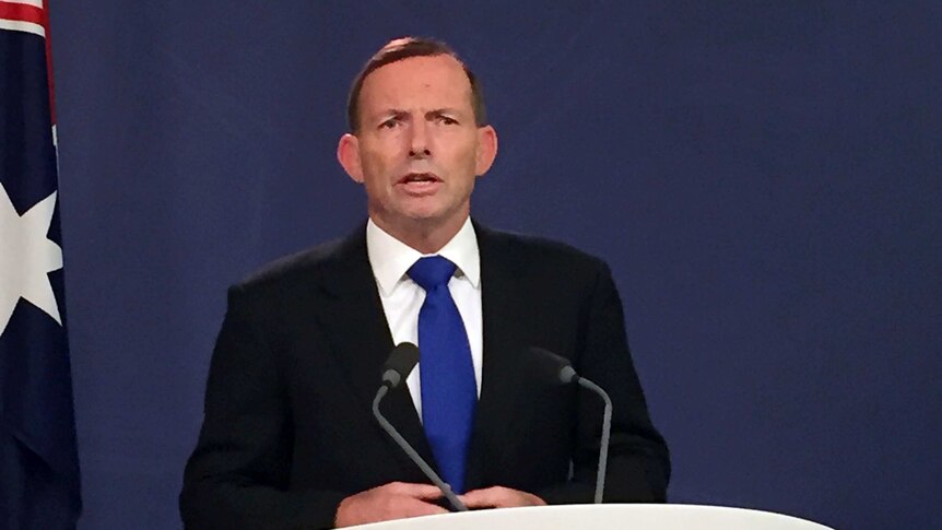 Prime Minister Tony Abbott makes a brief statement in Sydney