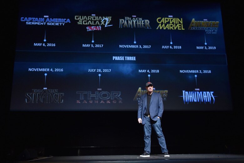 Marvel Studios President Kevin Feige announcing Phase Three of the MCU.