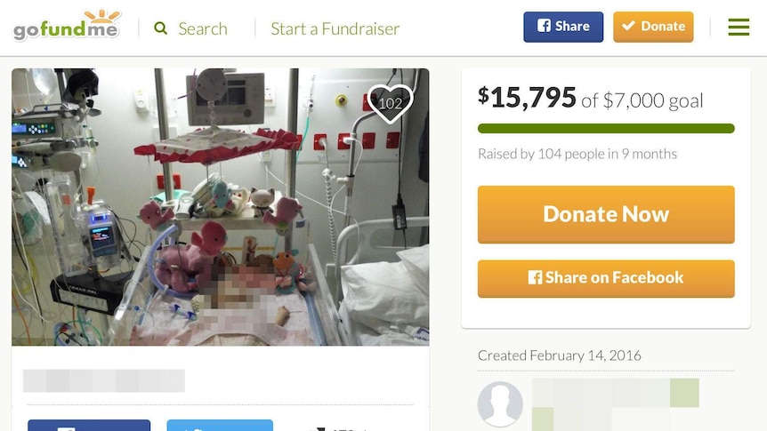 The Gofundme page allegedly set up by a woman for her infant child