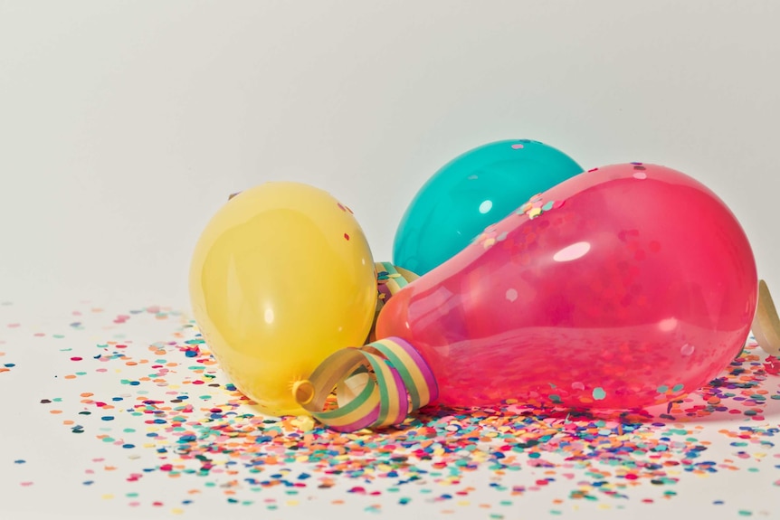 Bright balloons and glitter