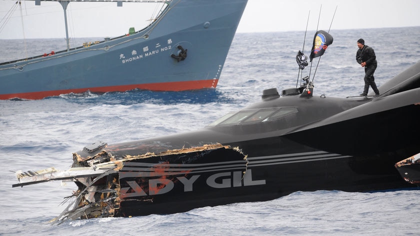 The Ady Gil came off worse for wear in a confrontation with Japanese whaling vessel the Nisshin Maru.