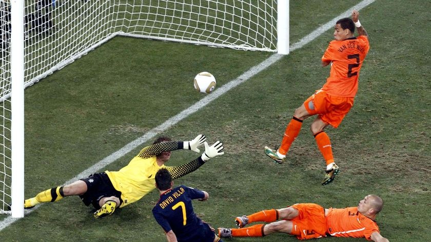 So close: David Villa could have won the Golden Boot but for this world-class save from Maarten Stekelenburg.