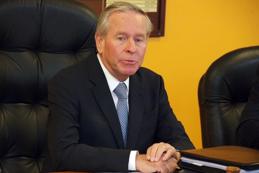 Premier Colin Barnett speaking at the Cabinet meeting in Moora.