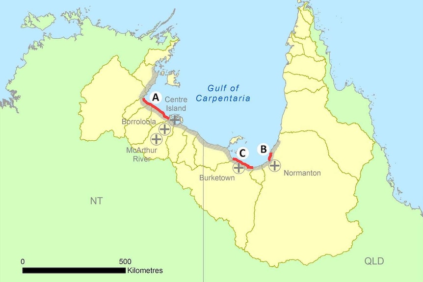 Map showing areas affected by severe mangrove dieback in late 2015.