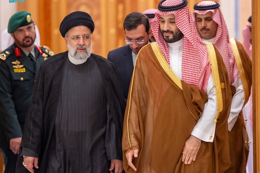 arab and muslim leaders walking side by side