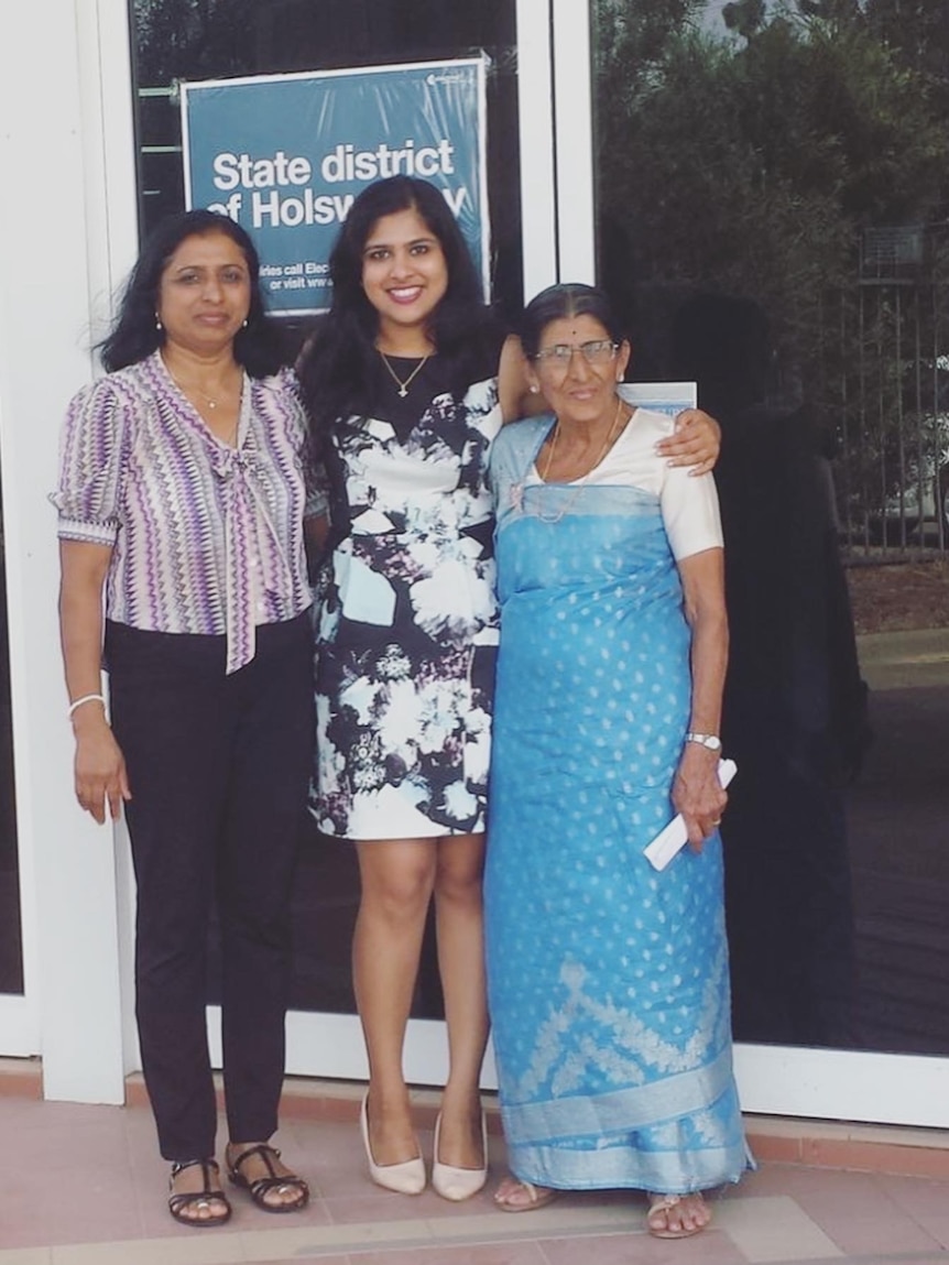 Charishma and mother and grandmother at polling station in Liverpool(2015)