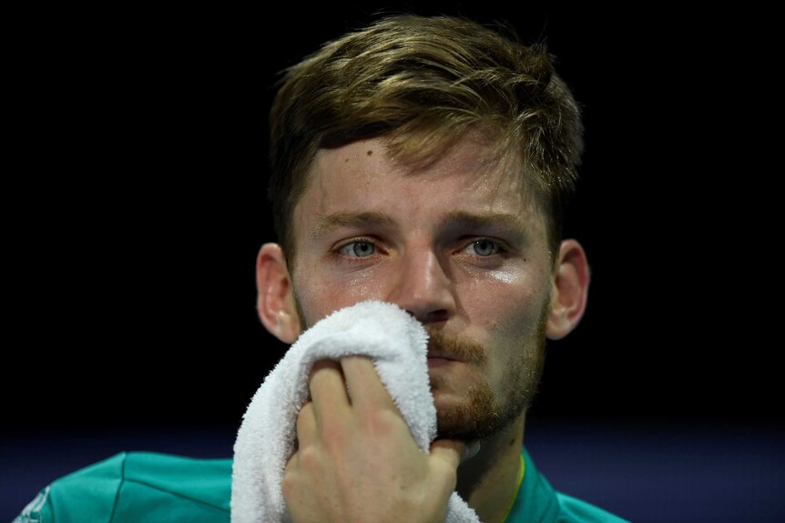 A tearful David Goffin after losing the final of the ATP Finals to Grigor Dimitrov.
