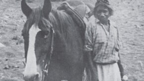 Maudie Moore standing next to her horse.