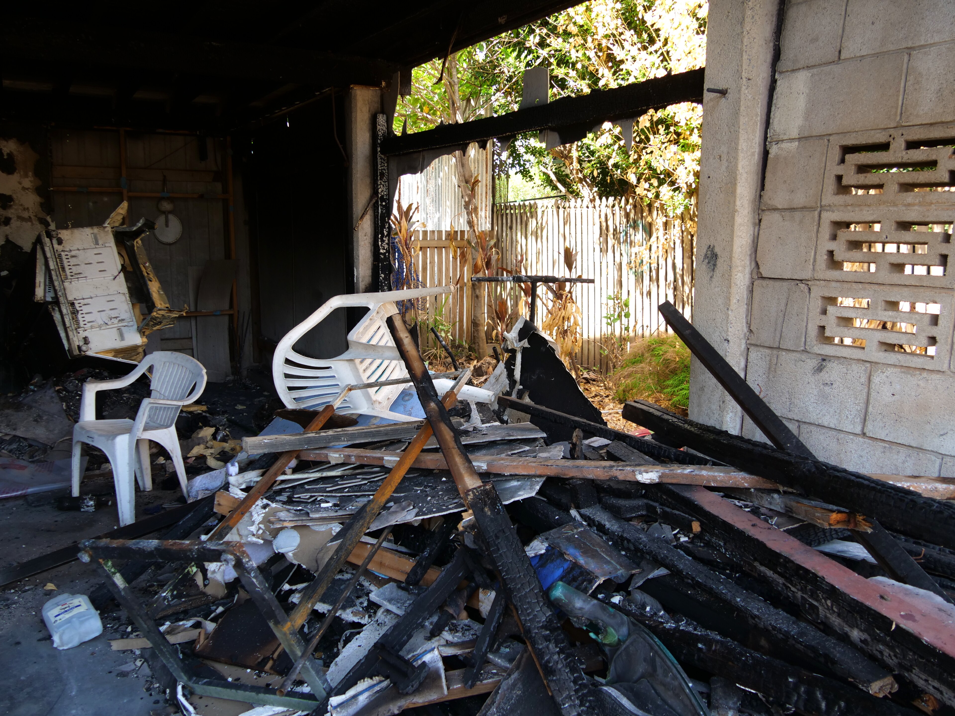 Burnt debris after a house fire