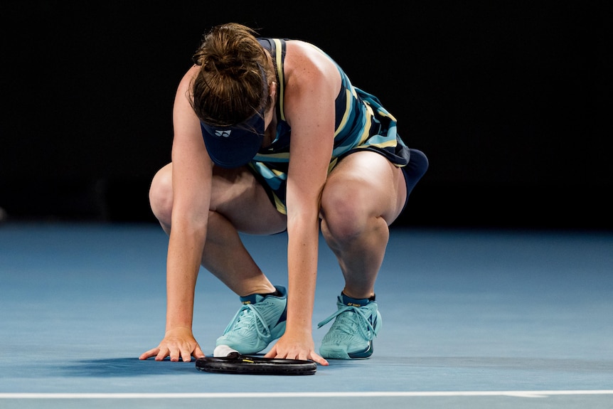 Linda Nosková celebrates match point at the 2024 Australian Open.