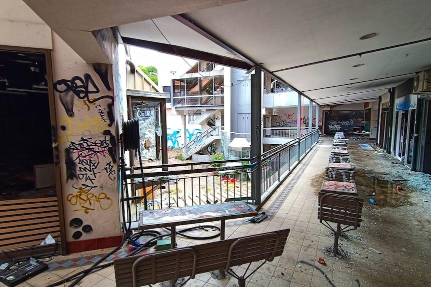 Graffitti on a derelict shopping mall.