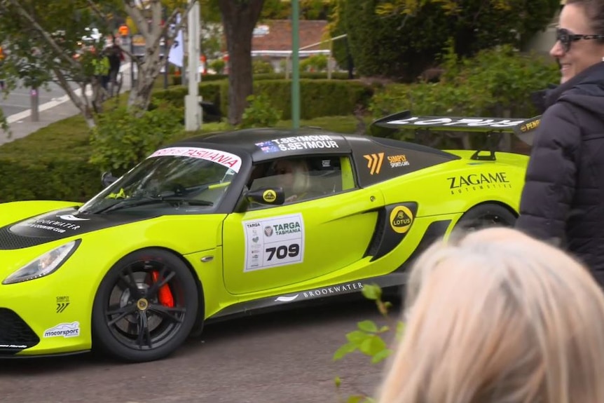A lime green racing car.