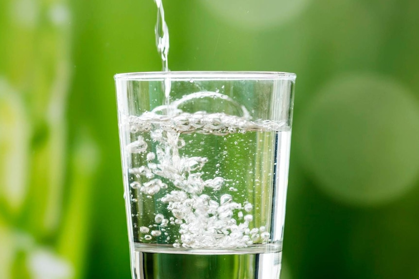 A glass of water is filled from a tap.