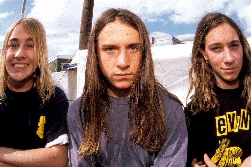 Silverchair at Reading Festival in UK in 1995, close up shot of the band members