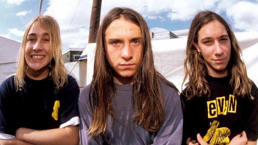 Silverchair at Reading Festival in UK in 1995, close up shot of the band members