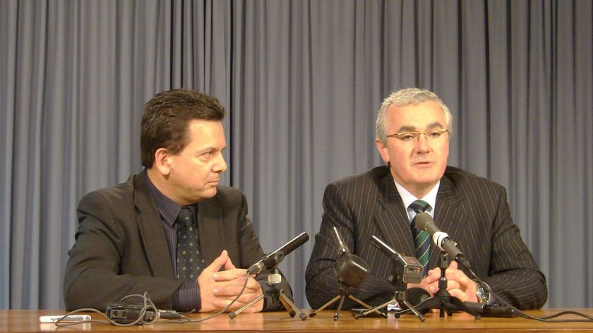 South Australian Independent Senator Nick Xenophon and Denison Independent candidate Andrew Wilkie