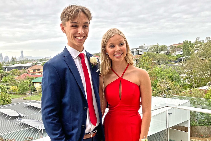 Connor Phillips with his Year 12 formal date in Brisbane.
