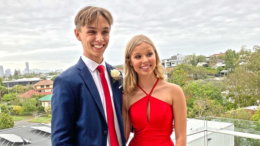 Connor Phillips with his Year 12 formal date in Brisbane.