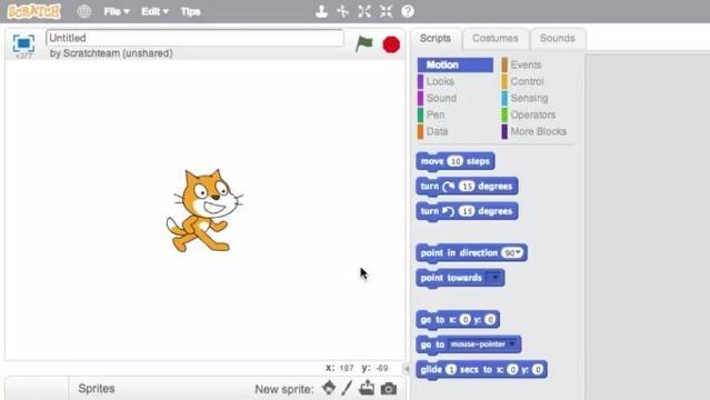 Cartoon cat in Scratch editing window