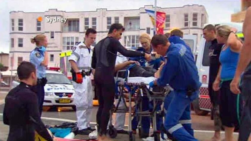 Bondi shark attack victim on stretcher