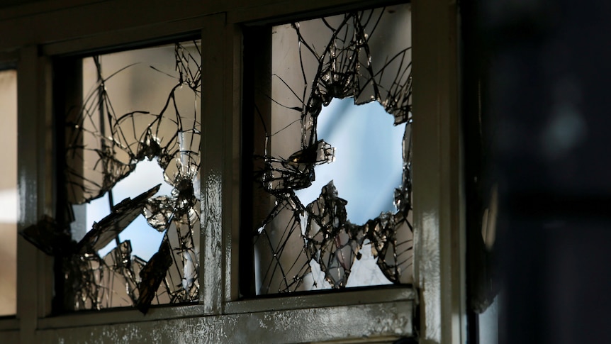 A shattered window at a toll gate in Lekki, Nigeria, where soldiers opened fire on protesters, October 24, 2021.