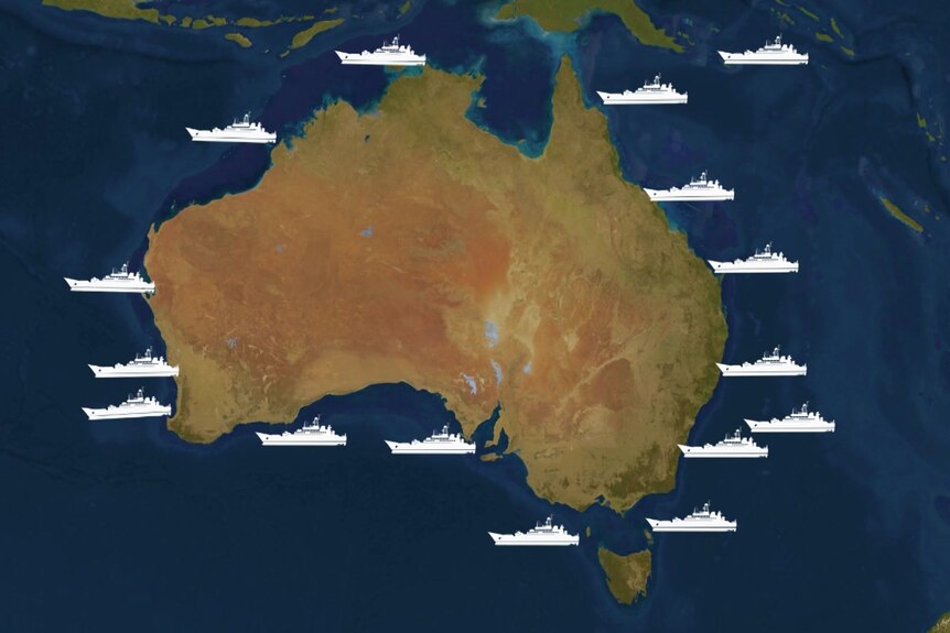 A map of Australia shows shipwrecks in various places around the nation's coastline.