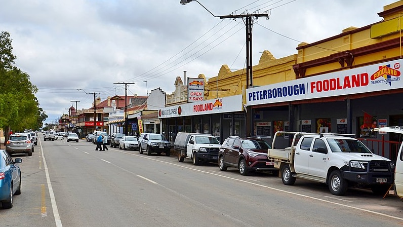 The main street in the town of Peterborough, featuring the Foodland sign.