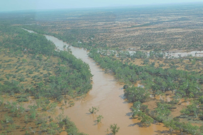 Aerial view of Yinnetharra Station flooding.