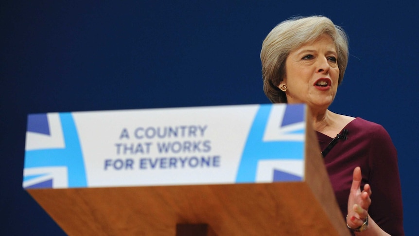 Theresa May addresses delegates at the Conservative Party Conference.