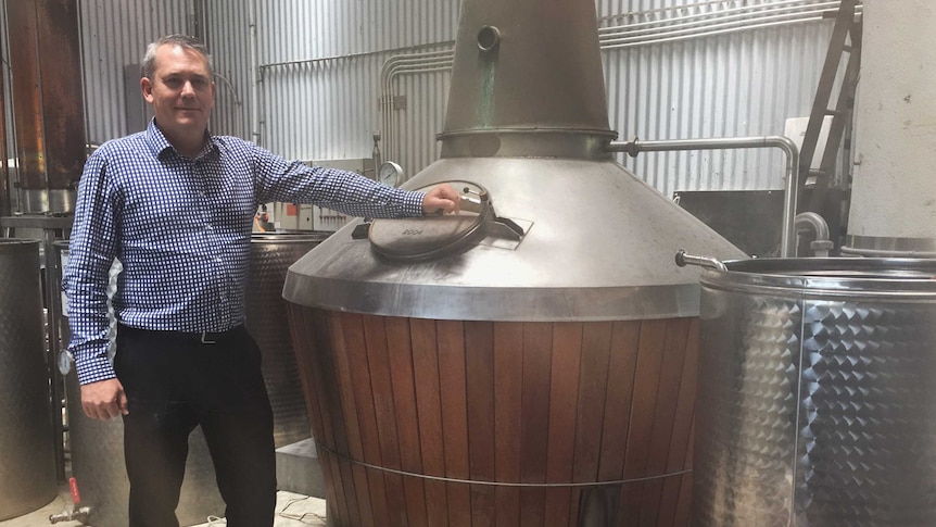 Cameron Syme at his whiskey distillery in Albany