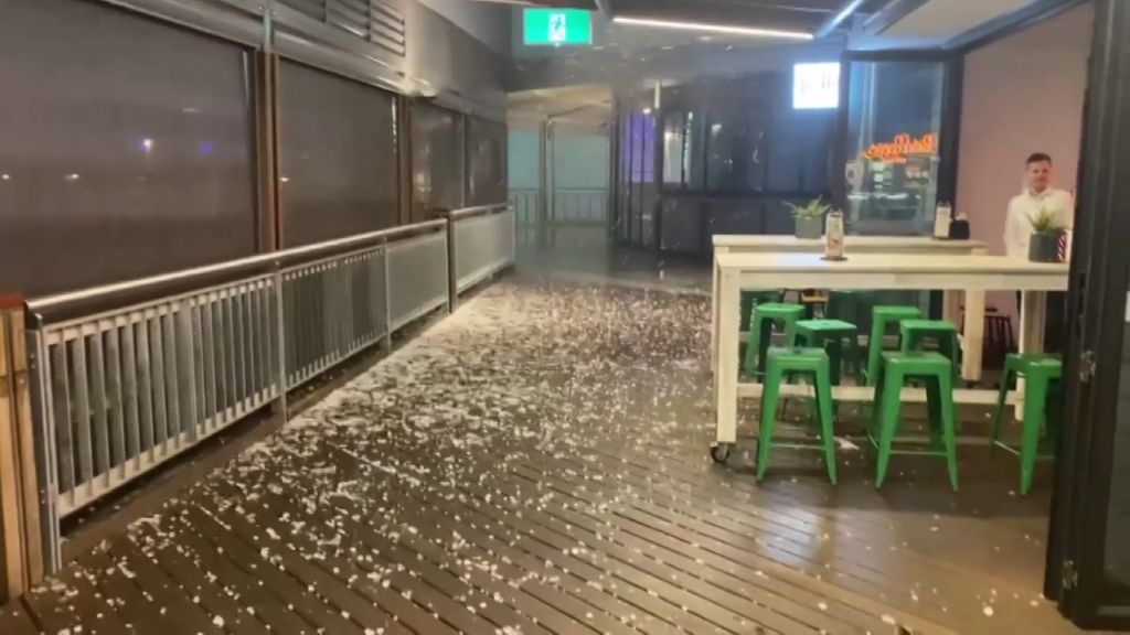 Diners Took Shelter As Hailstones Poured Down In Into Sunshine Plaza In Maroochydore Abc News