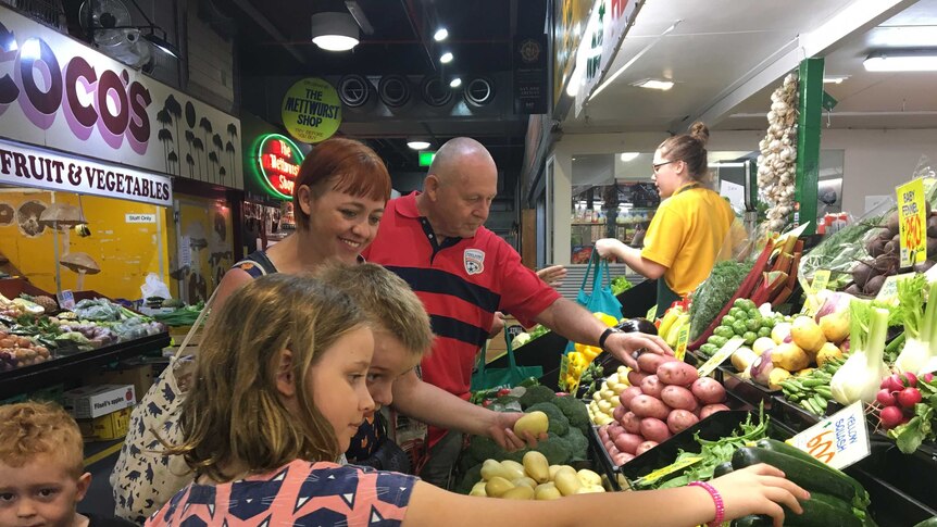 Kate Watkinson shops while discussing Australian values in Adelaide, 20 April 2017.