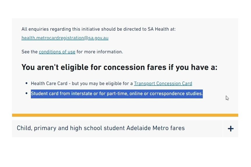 Una captura de pantalla del sitio web de Adelaide Metro.
