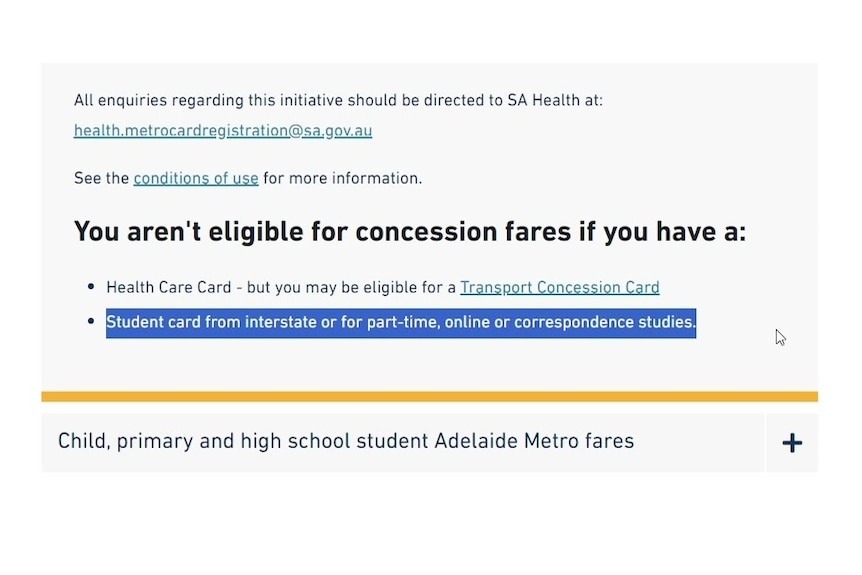 A screenshot of Adelaide Metro's website.