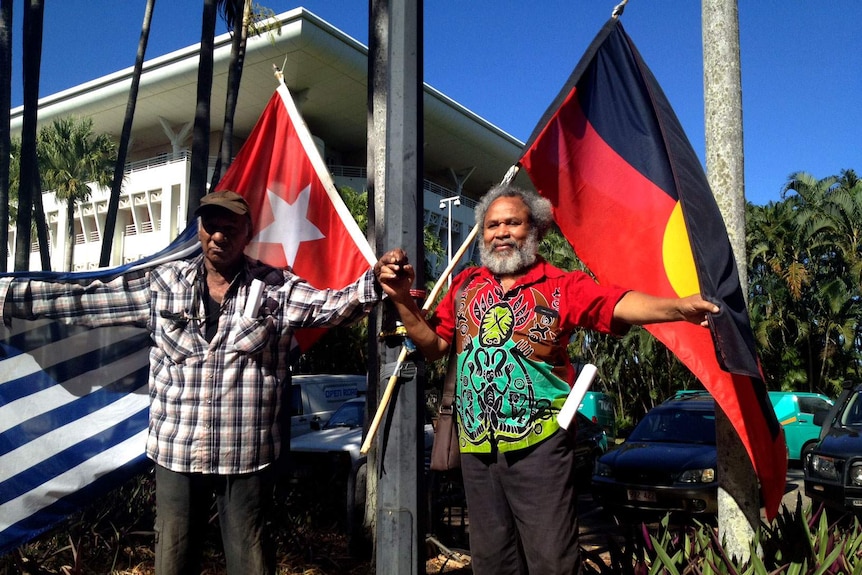Protesters at Parliament House in Darwin