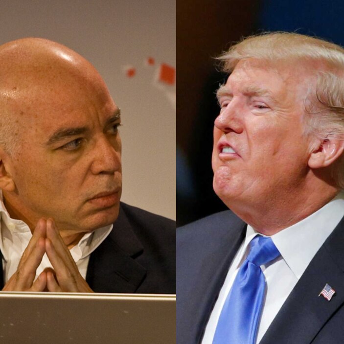 A composite image of Michael Wolff and Donald Trump.