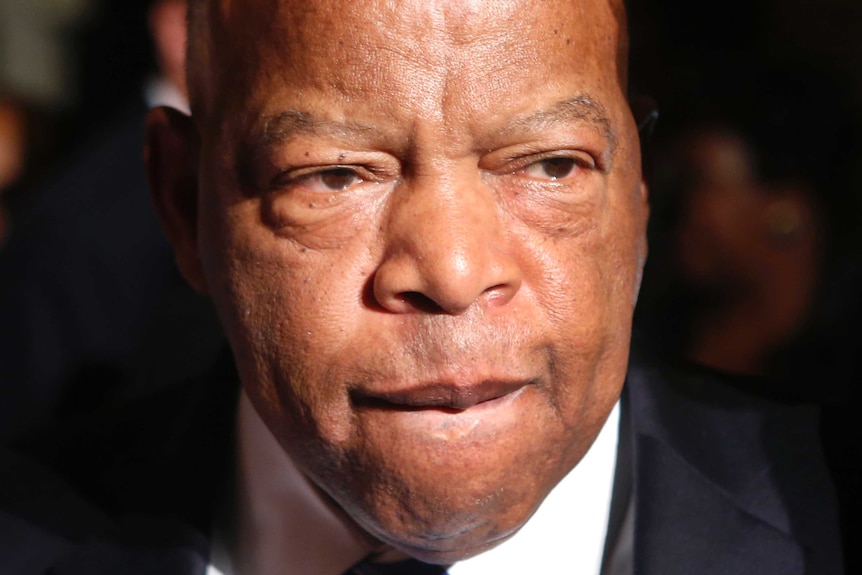 A close-up of US Congressman John Lewis's face.