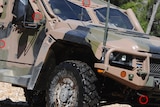 A close-up shot of the new Hawkei vehicle that has been purchased by the army.