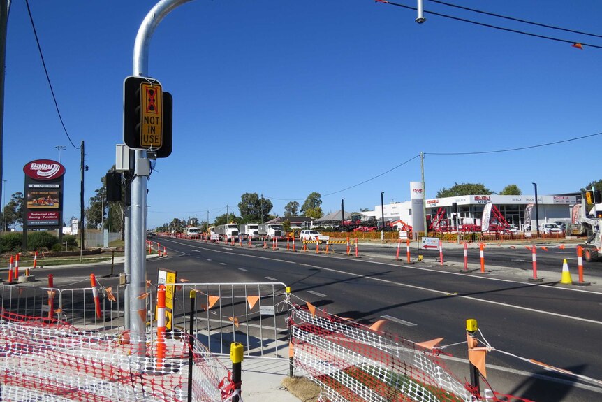 Traffic lights being installed at the Orpen Street intersection.