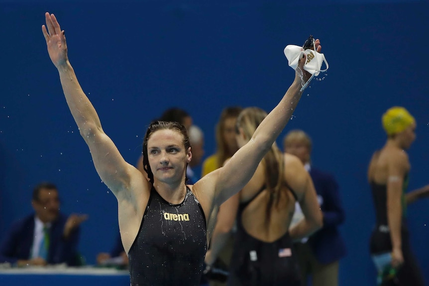 Katinka Hosszu celebrates winning the 100m backstroke final
