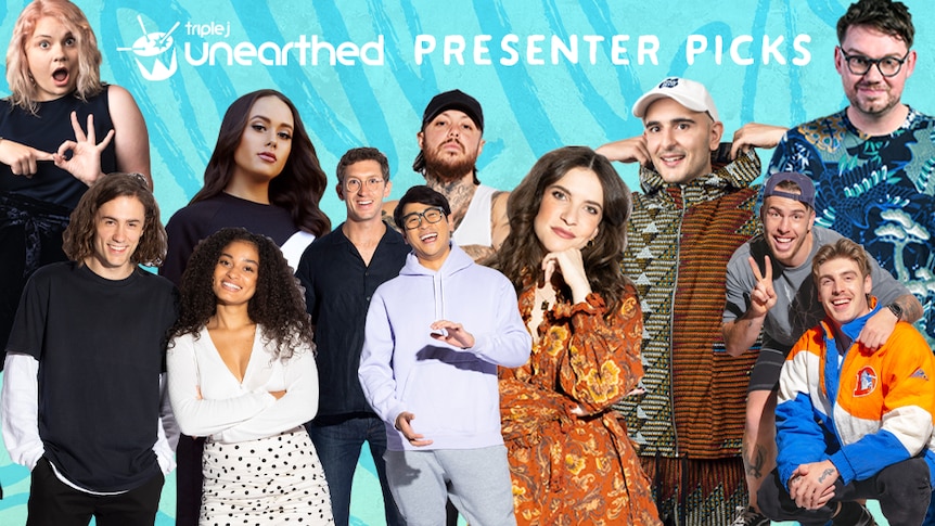 Atop a light blue background with text that reads 'Presenter Picks' is an edited collage of triple j hosts.