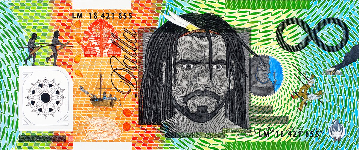 Colour photograph of artwork Blood Money–Infinite Dollar Note–Dundalli Commemorative by artist Ryan Presley.