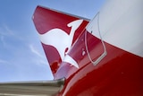 A Qantas jumbo takes off