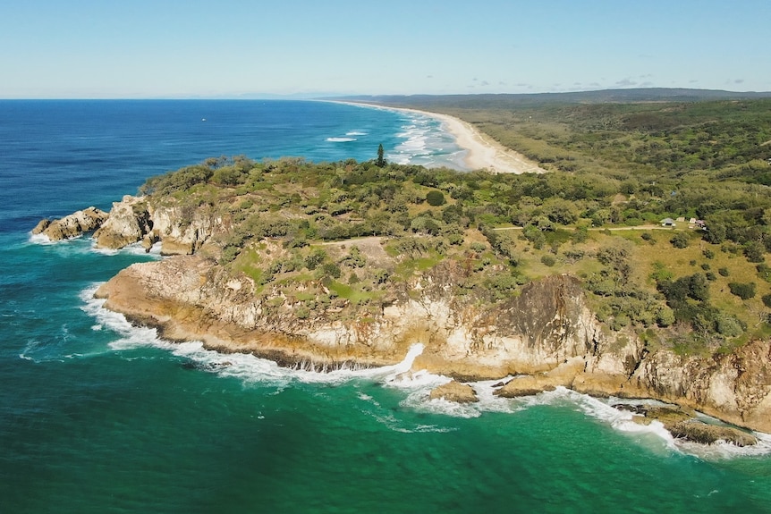Drone photo of North Gorge and ocean at Point Lookout and Main Beach on North Stradbroke Island