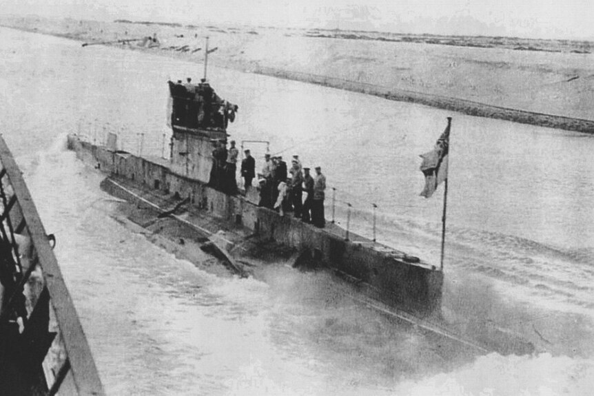 Submarine passing through the Suez Canal