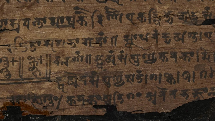 A close up of the the Bakhshali manuscript held by Oxford University.