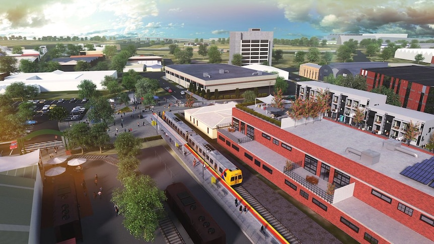 Illustration of planned new train station for Port Adelaide.