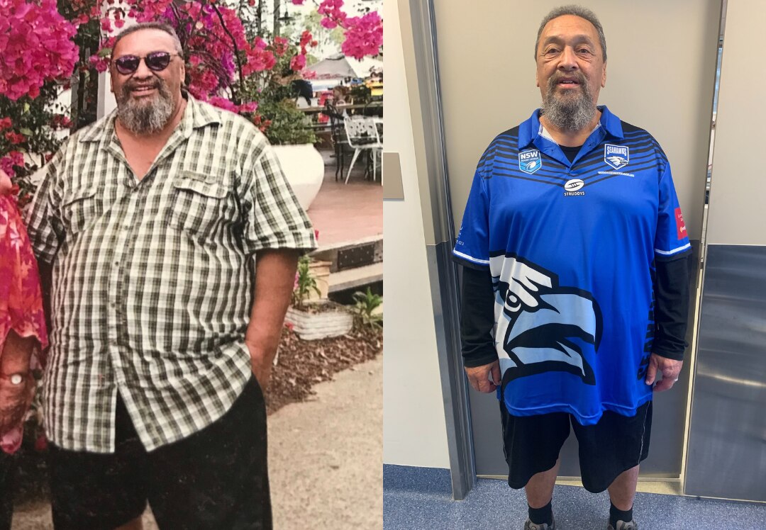 Two photos of Rob to show his weight loss transformation - he is 20 kilograms lighter on the right.  